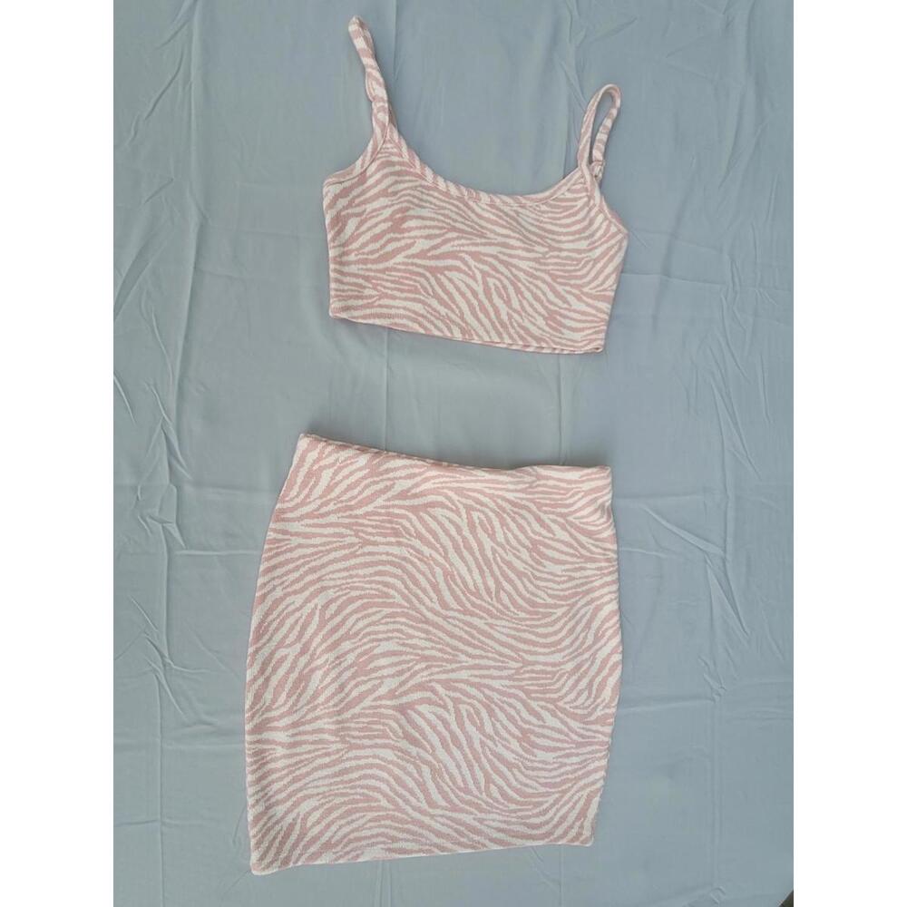 BLANC NWT 2 pc Set Top and Mini Skirt Mauve/Ivory sz M Orig Price $45